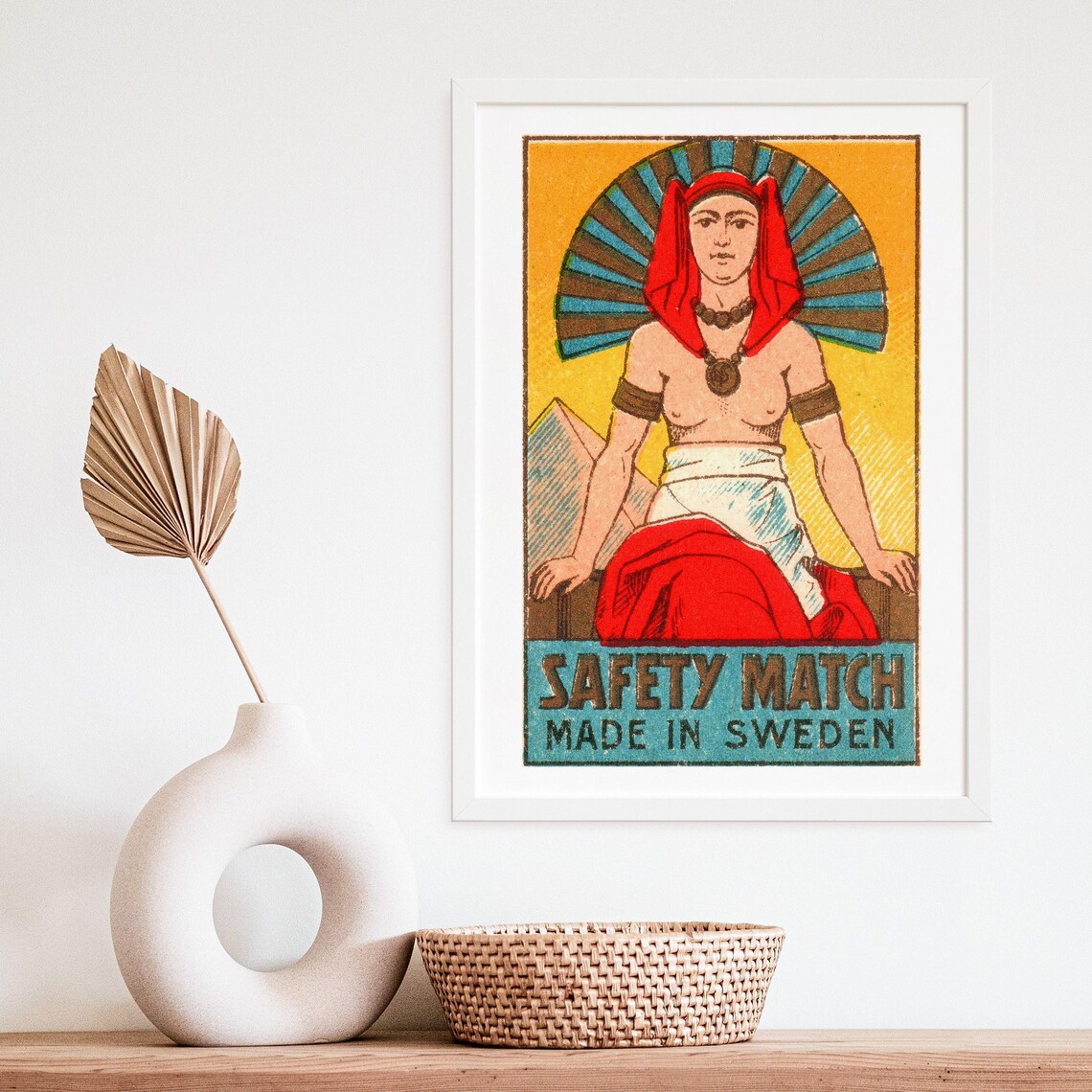 Egyptian Woman Fan Headdress Pyramids Swedish Safety Match Art Poster - Image 4