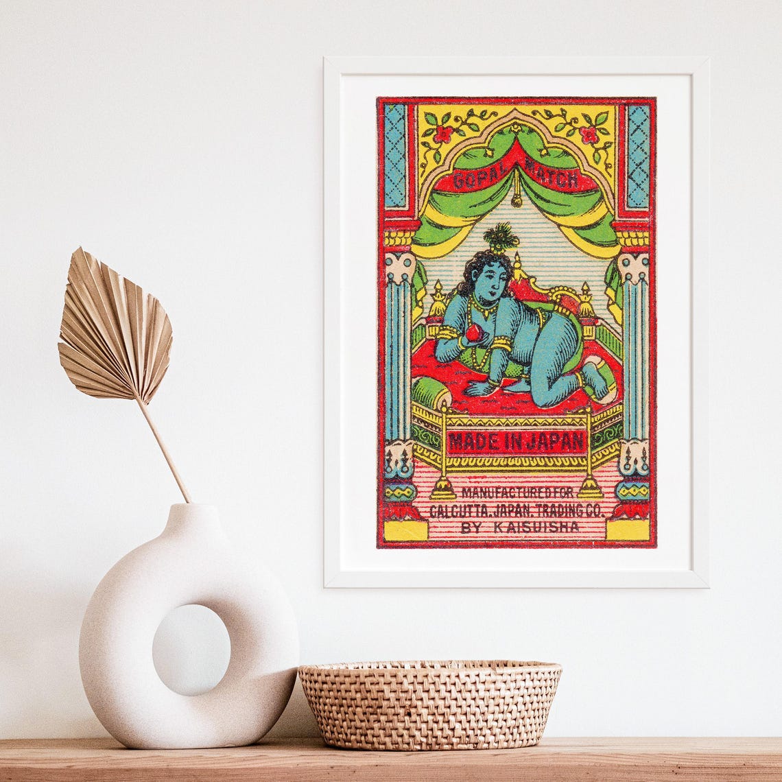 Baby Krishna Gopal Match Blue God Indian Vintage Label Art Poster - Image 4