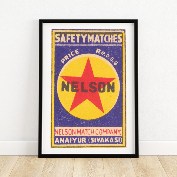 Nelson Matchbox Art Print Vibrant Vintage Sivakasi Design Collectible Safety Matches Decor Retro Home Wall Art A4