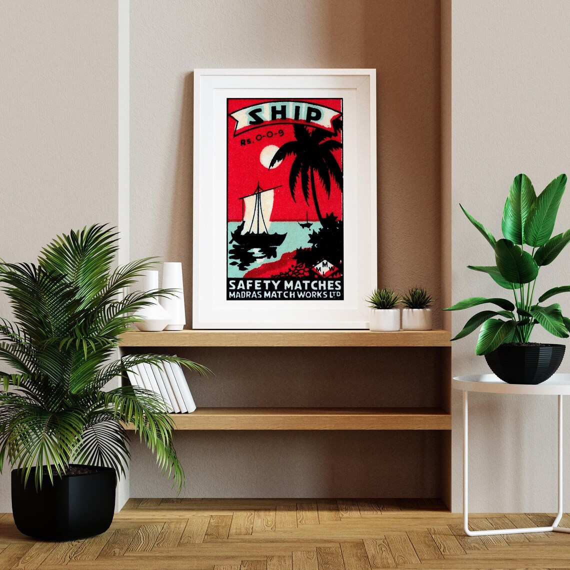 Ship Safety Matches Vintage Sailboat Palm Silhouette Matchbox Poster - Image 2