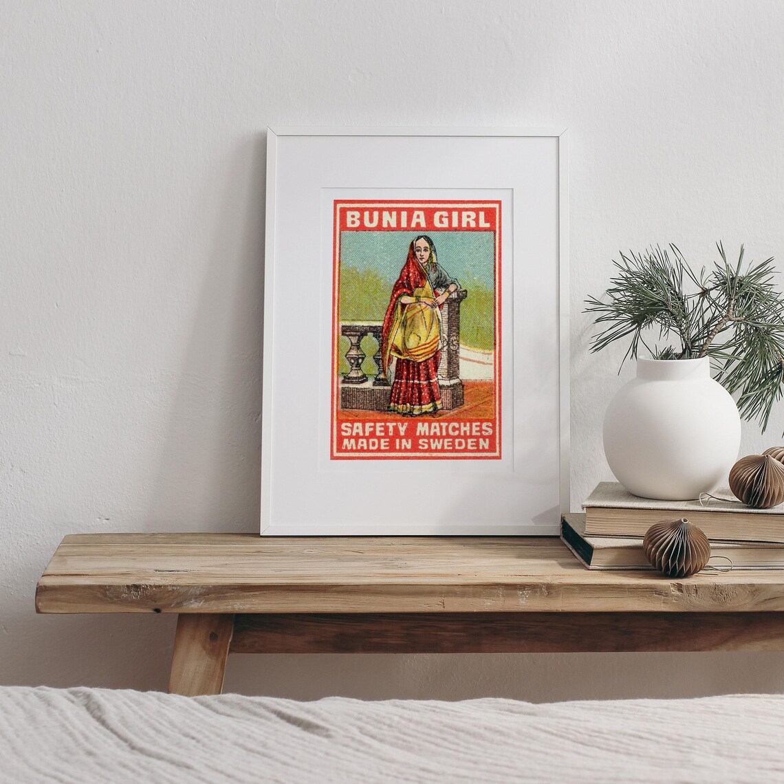 Bunia Girl Indian Woman Sari Safety Matches Swedish Vintage Poster - Image 3
