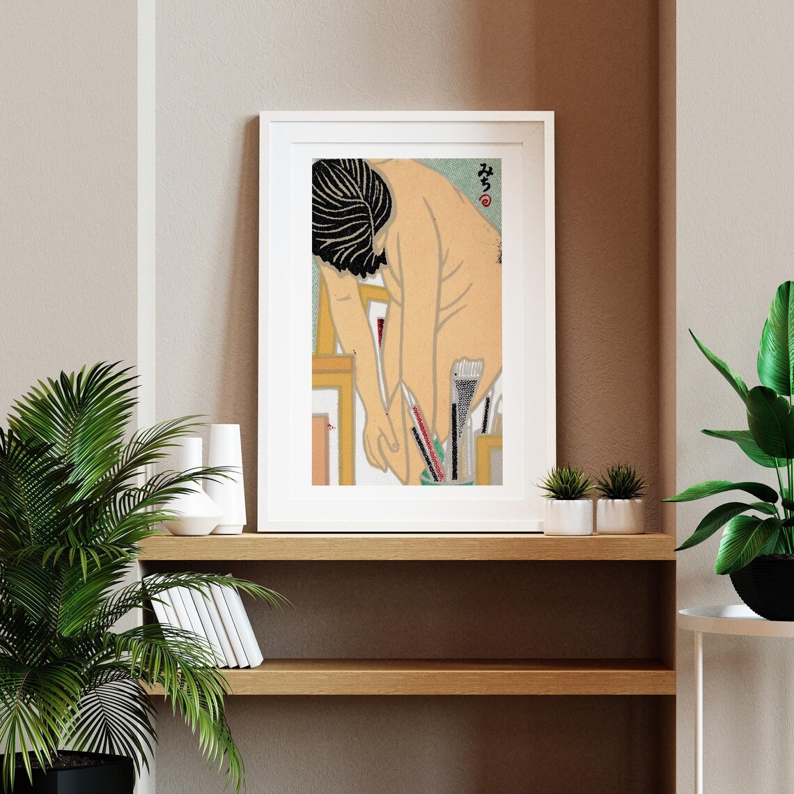 Japanese Woman Artist At Easel Vintage Matchbox Label Woodblock Art Poster - Image 2