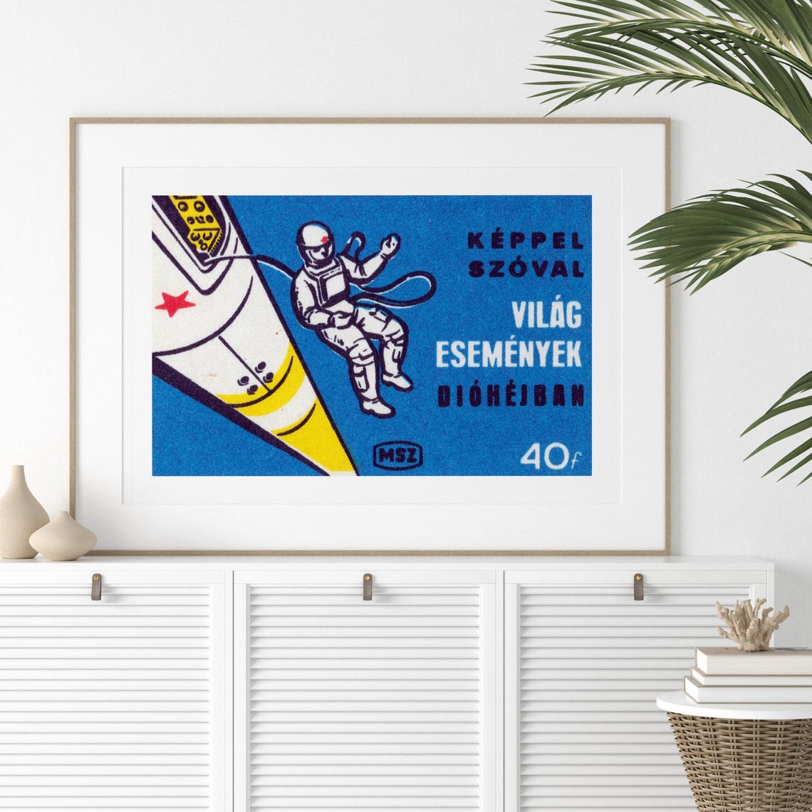 Cosmonaut Spacewalk Rocket Space Race Vintage Hungarian Poster - Image 2
