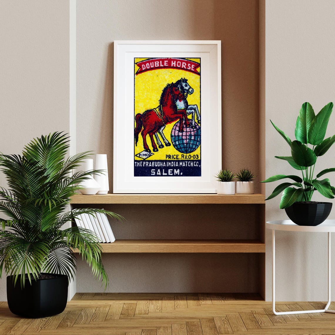 Double Horse Globe Vintage Indian Safety Matches Label Poster - Image 2