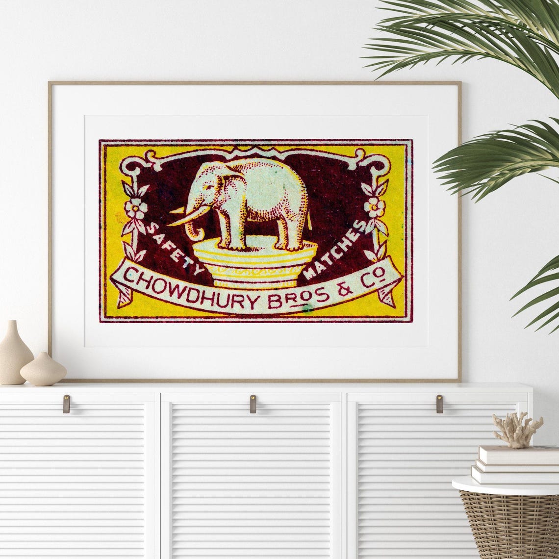 Elephant Chowdhury Bros Vintage Indian Matchbox Label Poster - Image 2