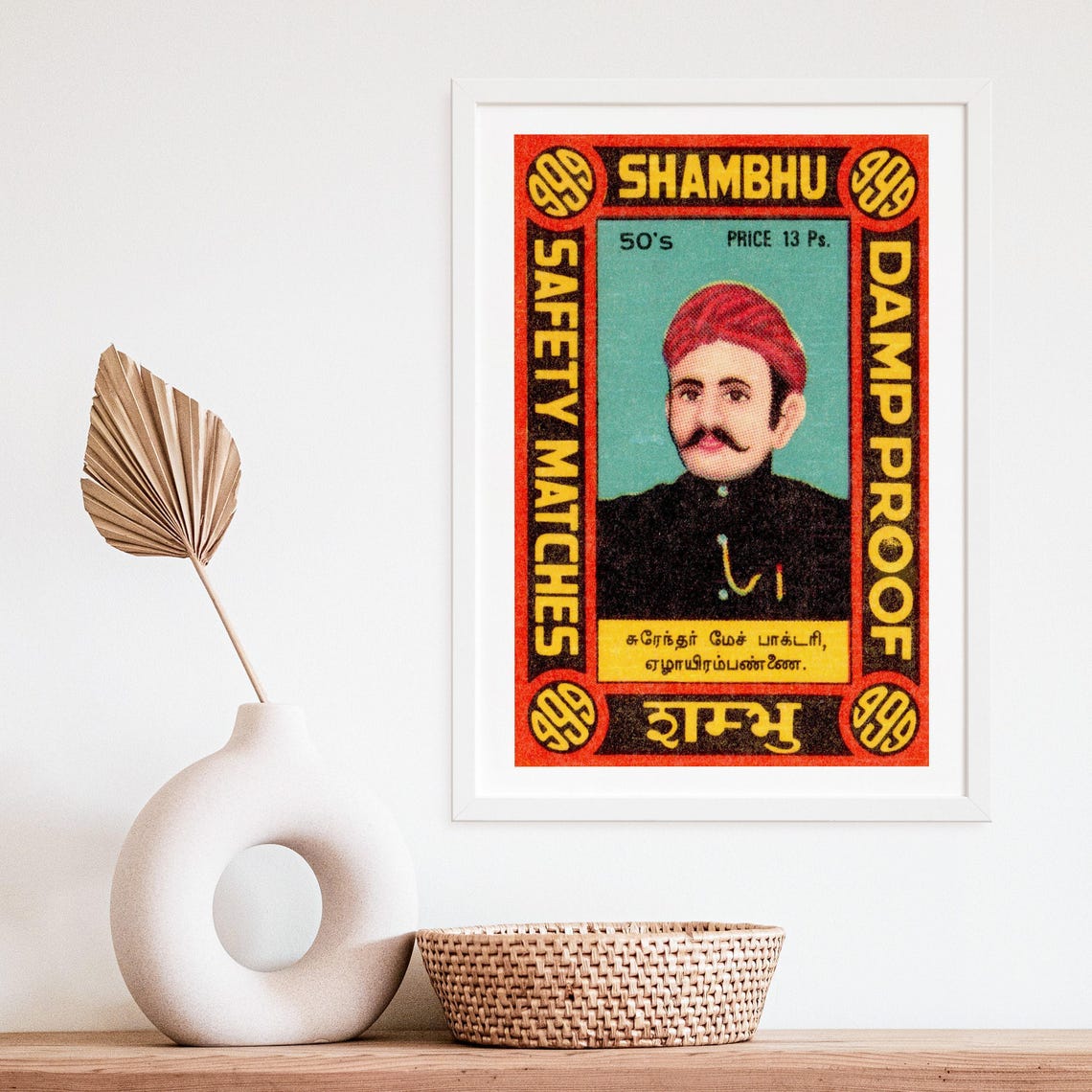 Shambhu Safety Matches Damp Proof Indian Portrait Label Poster - Image 4