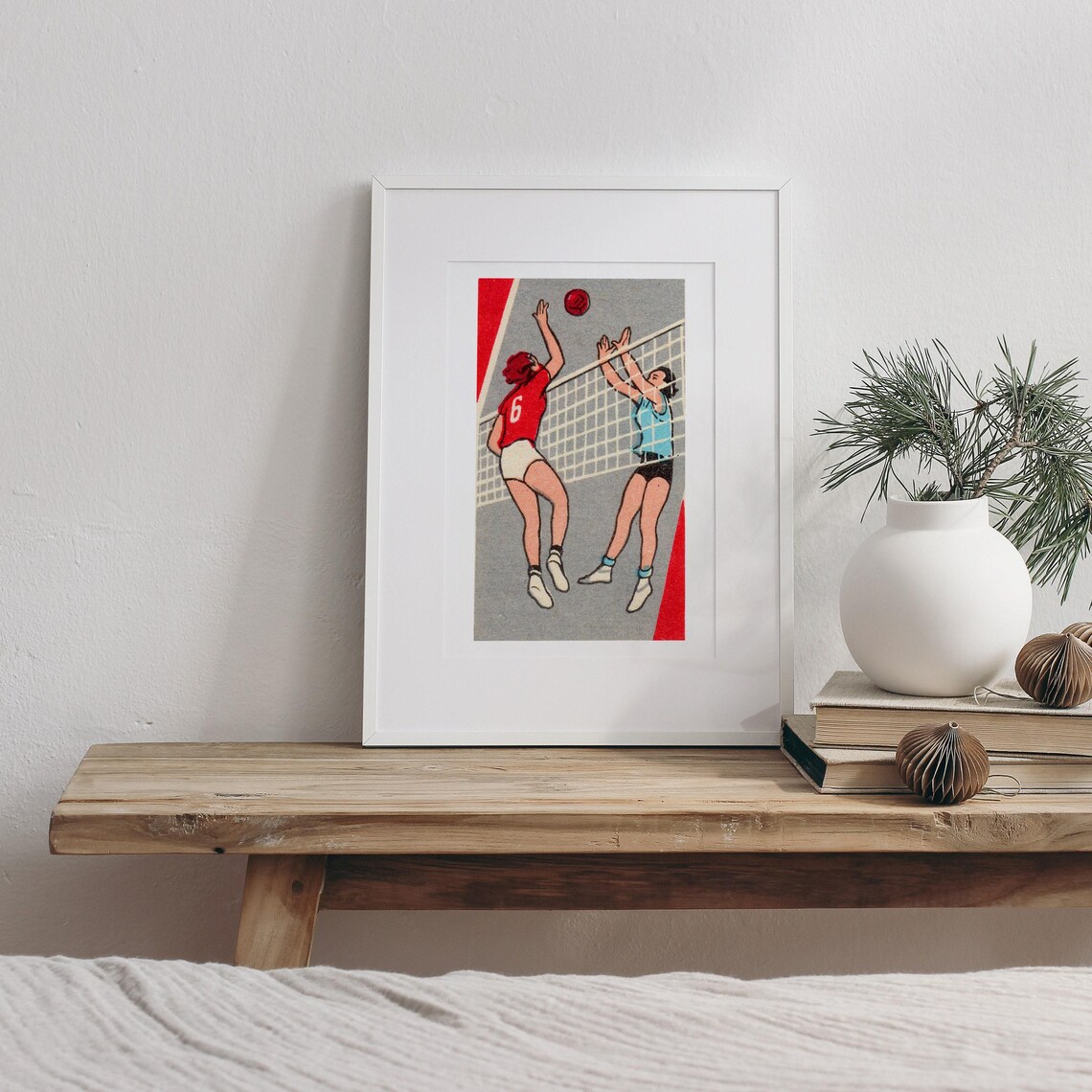 Women Volleyball Net Spike Vintage Sports Matchbox Art Poster - Image 3