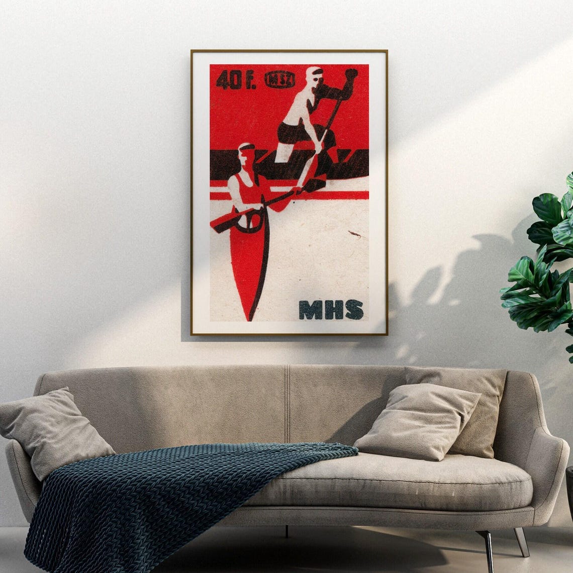 Two Rowers Canoe Racing Red Vintage MSZ Matchbox Label Poster - Image 3