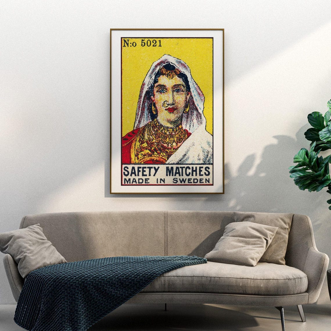 Indian Woman Gold Jewelry Vintage Swedish Matchbox Label Poster - Image 3