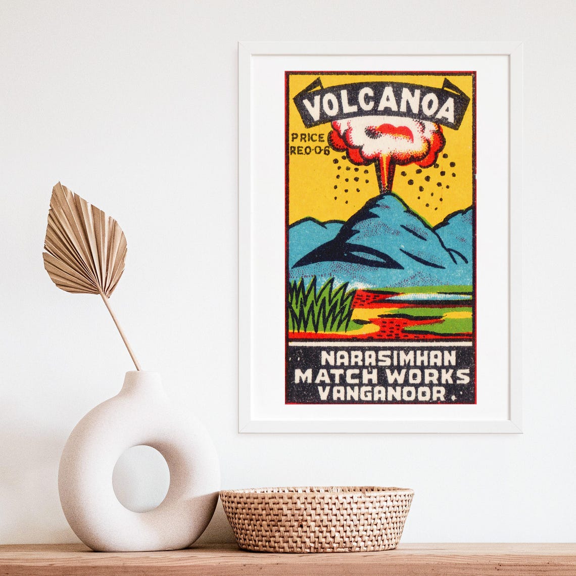 Volcanoa Indian Matchbox Label Erupting Volcano Colorful Art Poster - Image 4