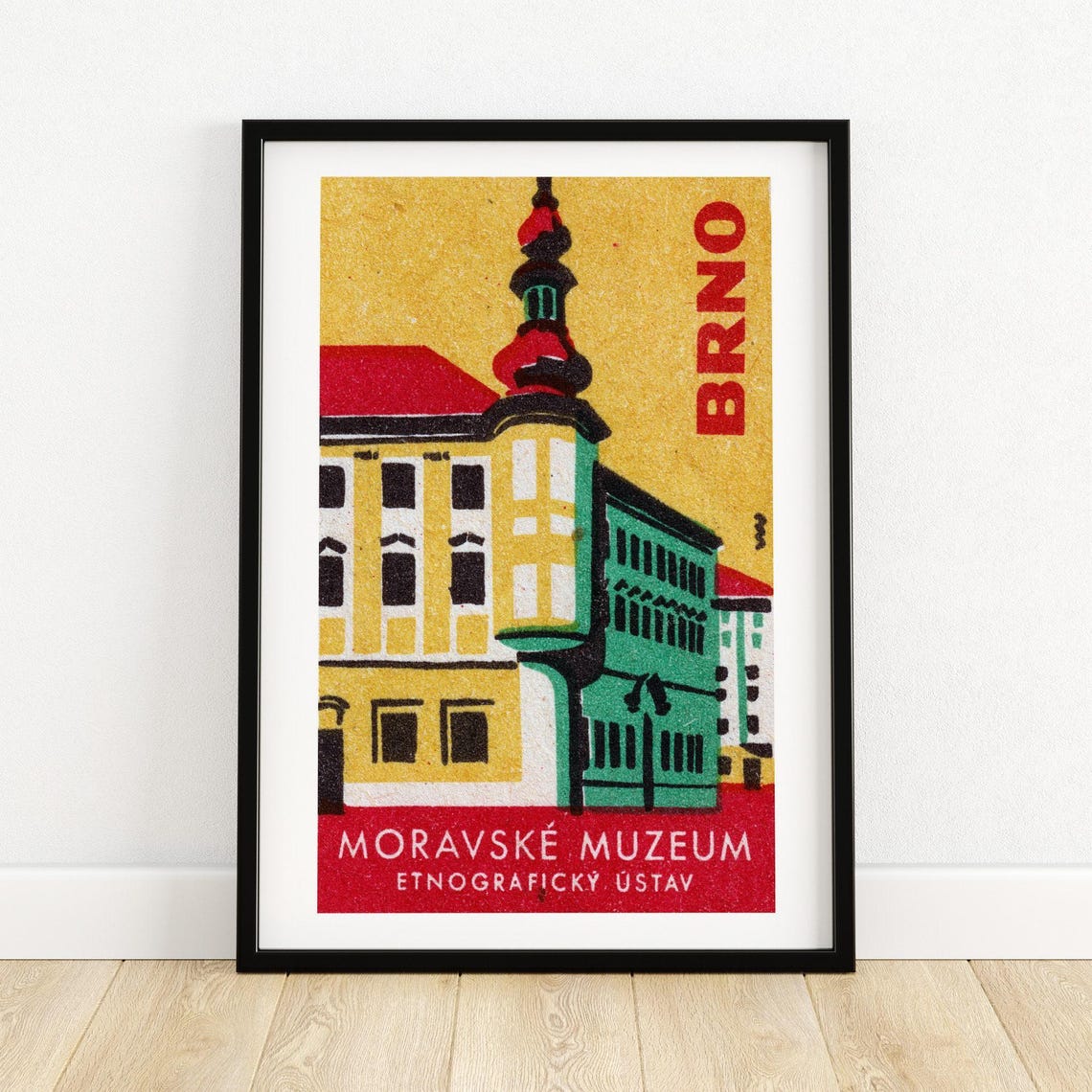 Brno Moravian Museum Building Vintage Czech Label Art Poster