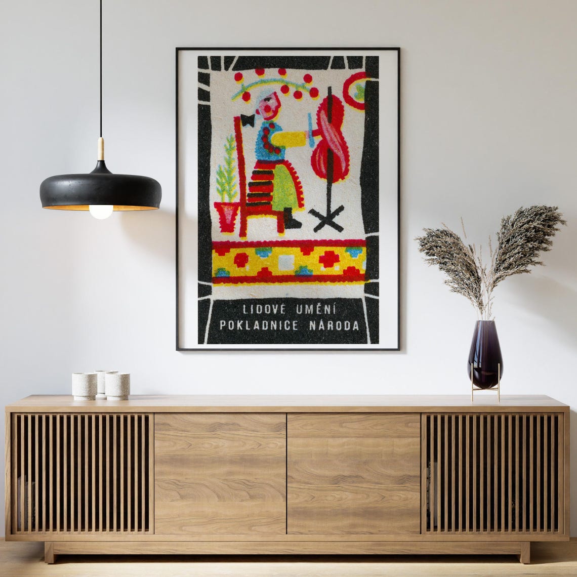 Czech Folk Art Woman Spinning Wheel Vintage Matchbox Label Poster - Image 4