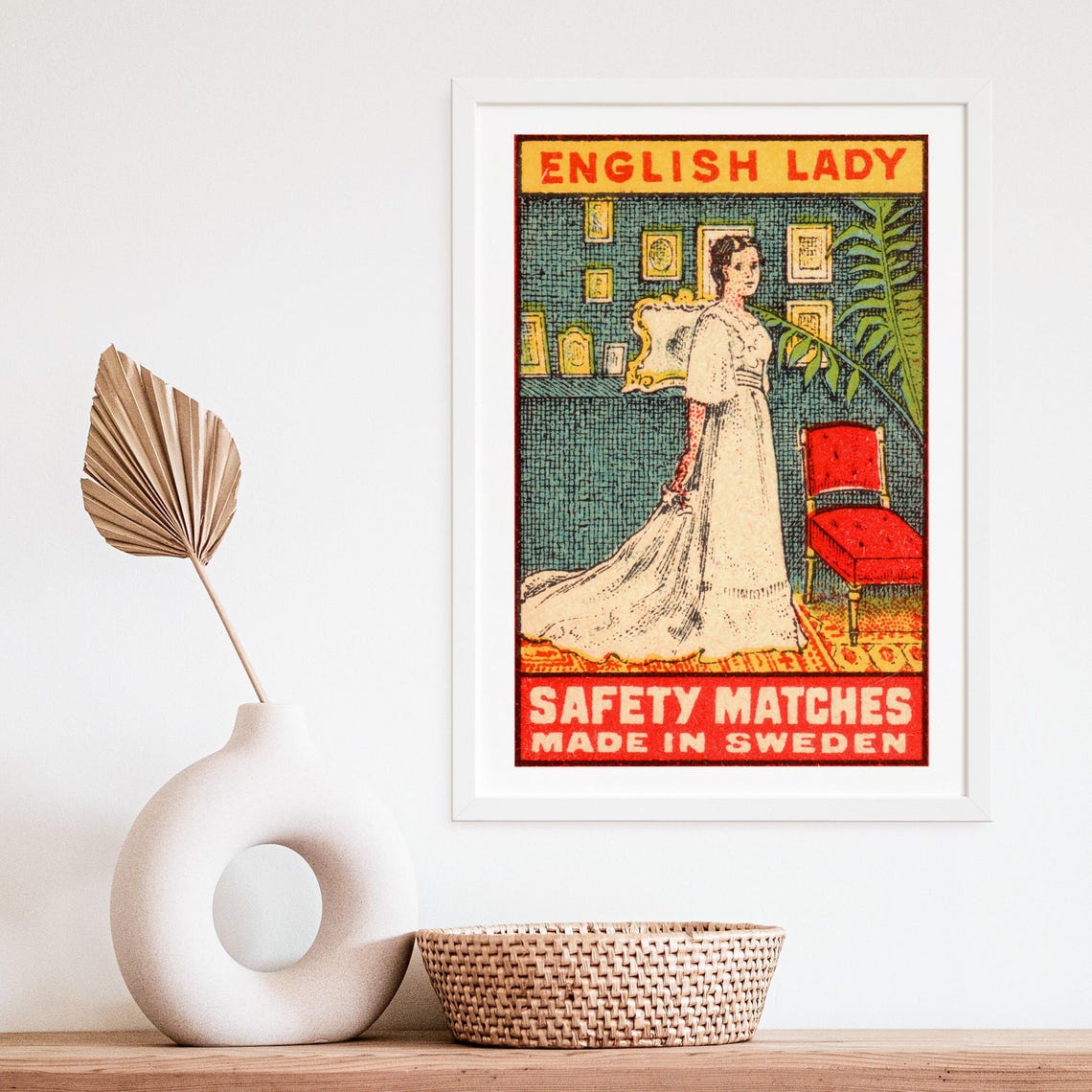 English Lady Edwardian Gown Vintage Swedish Matchbox Label Art Poster - Image 4