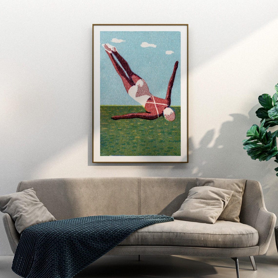 Retro Diver Plunging Into Green Water Blue Sky Matchbox Style Poster - Image 3