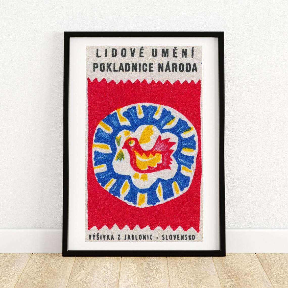 Slovak Folk Art Embroidery Bird Jablonice Matchbox Label Poster
