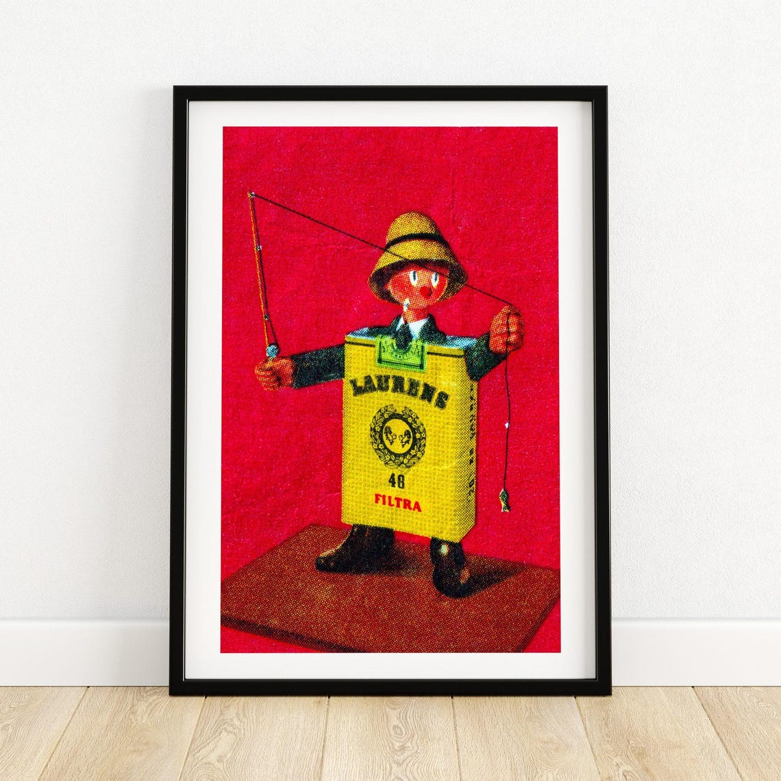 Laurens Filtra Cigarette Fisherman Character Vintage Ad Poster