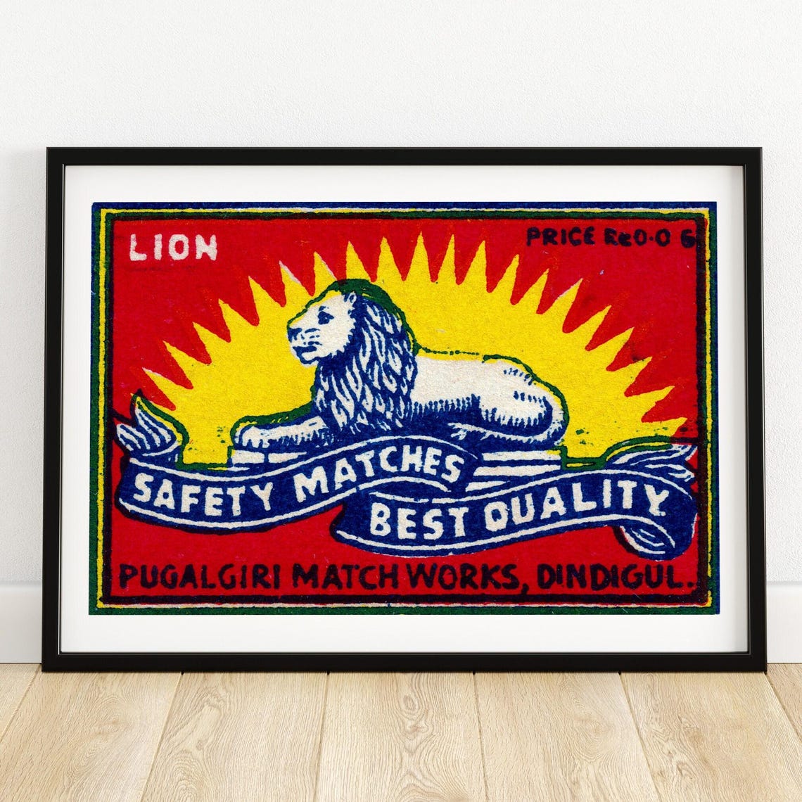 Lion Safety Matches Vintage Indian Matchbox Label Art Poster