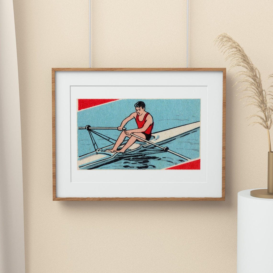 Vintage Rower Single Scull Blue Water Retro Sports Matchbox Poster - Image 2