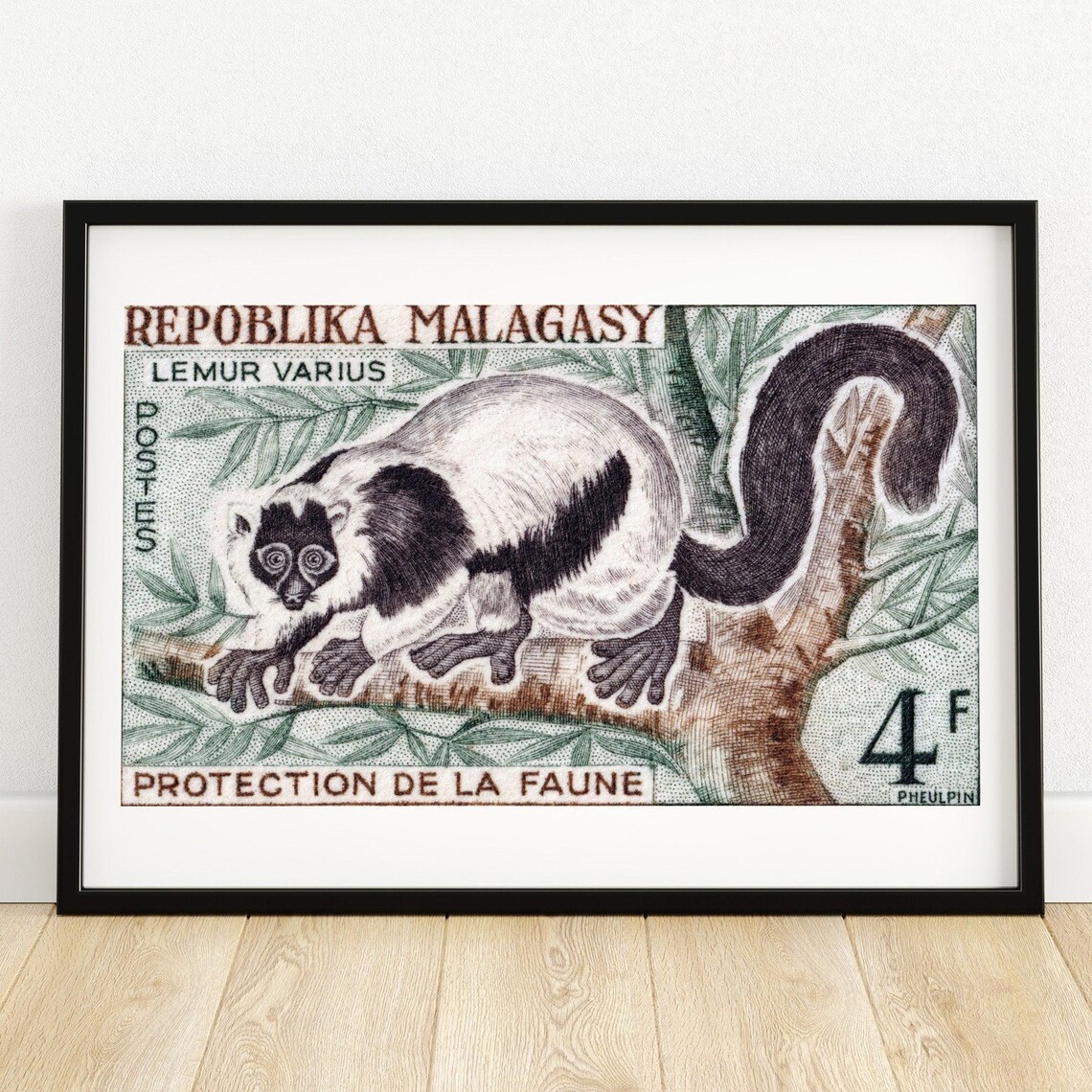 Madagascar Lemur Varius Wildlife Protection Vintage Stamp Poster
