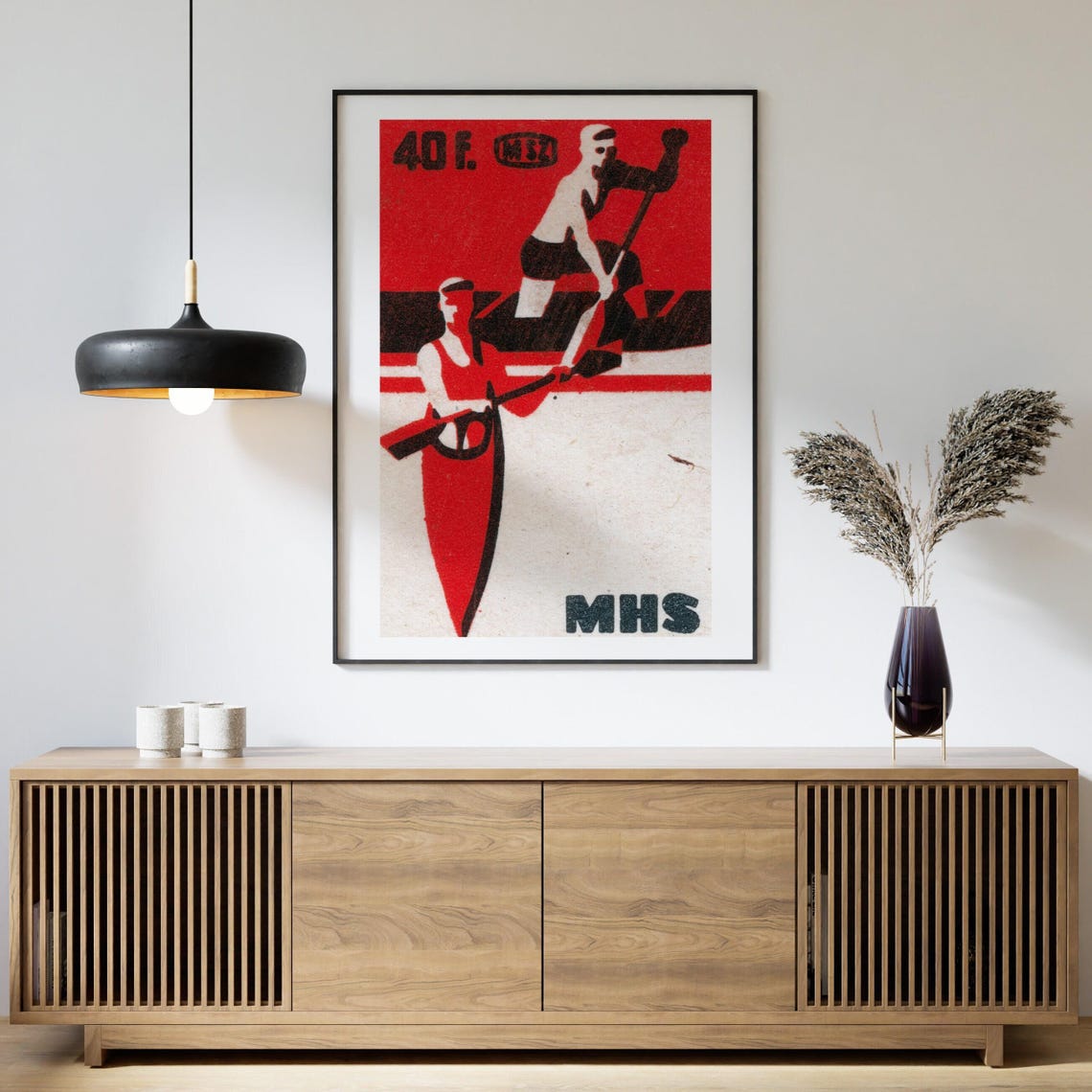 Two Rowers Canoe Racing Red Vintage MSZ Matchbox Label Poster - Image 4