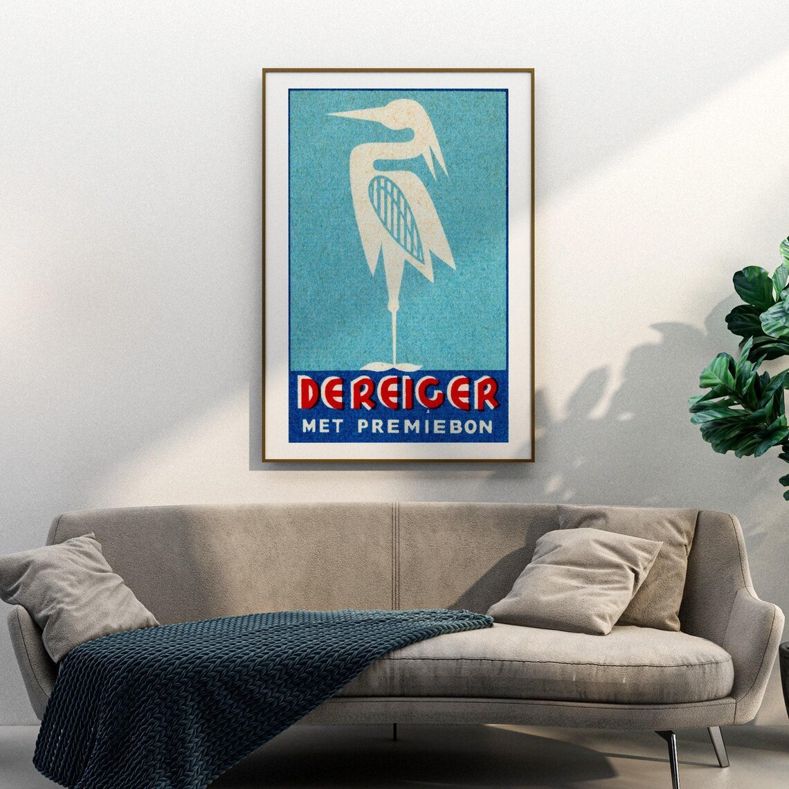 De Reiger White Heron Dutch Vintage Matchbox Art Poster Teal - Image 3