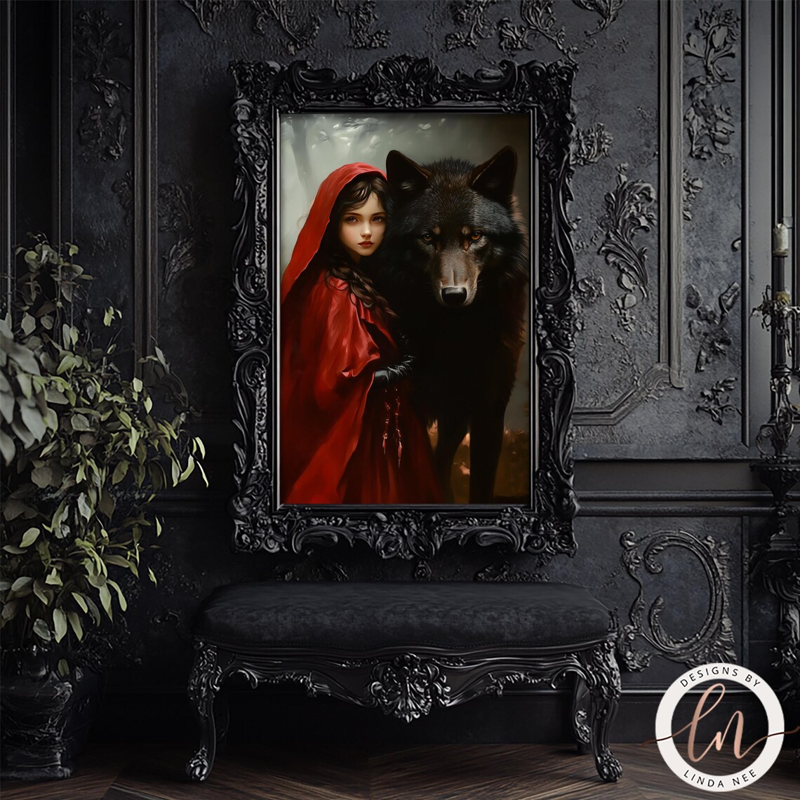 Little Red Riding Hood And The Big Wolf Gothic Art Print - Image 2