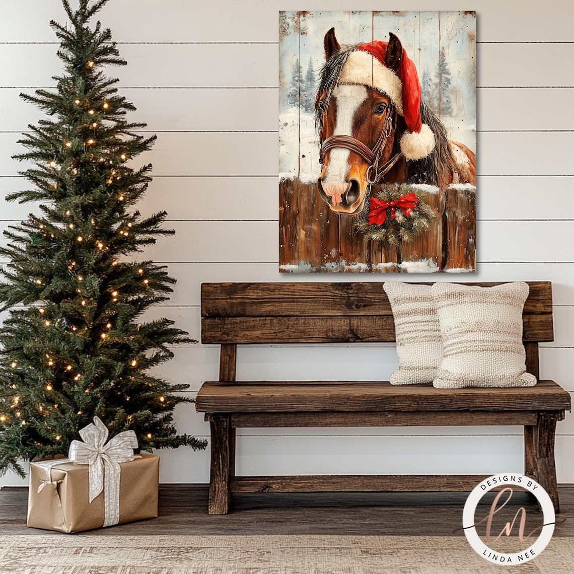 Horse Portrait Vintage Christmas Art Print, Farmhouse - Image 3