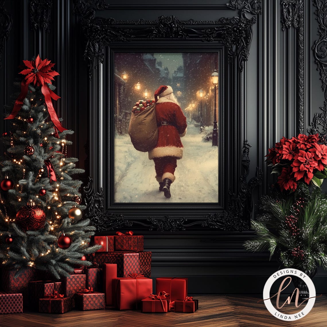 Santa Claus Is Coming To Town Print Vintage Christmas Wall Art Santa Oil Painting Print Victorian Dark Academia Winter Holiday 6 Xms037 - Image 3