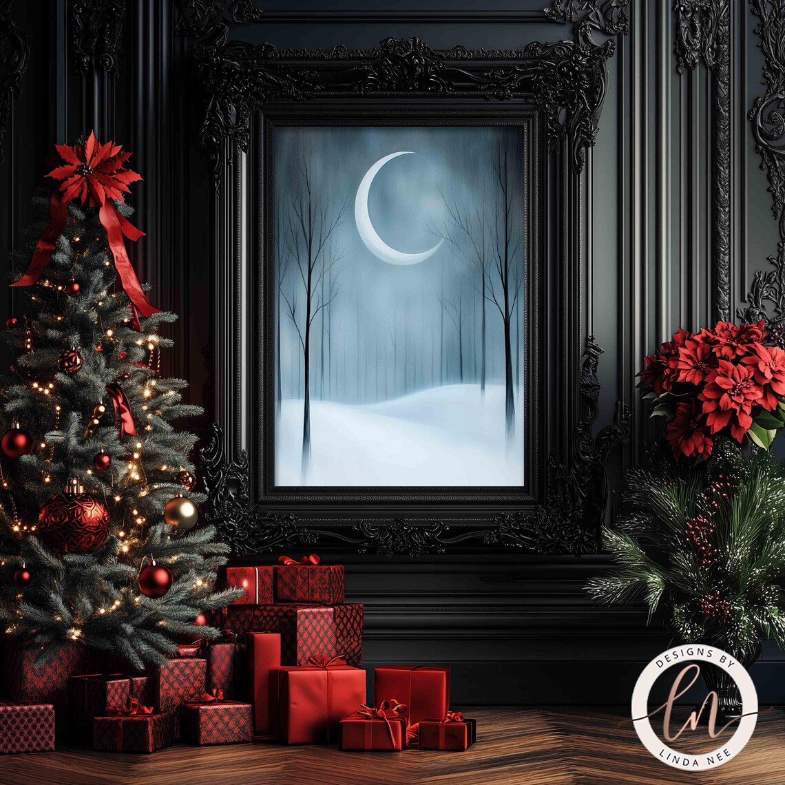 Winter Moonlit Forest, Minimalist Landscape Art Print - Image 2