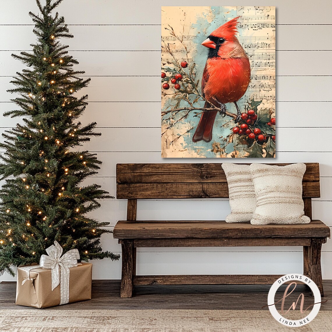Cardinal Vintage Sheet Music Christmas Wall Art Christmas Oil Painting Print Light Academia Cottagecore Music Teacher Gift Hymns 6 Xms023 - Image 2
