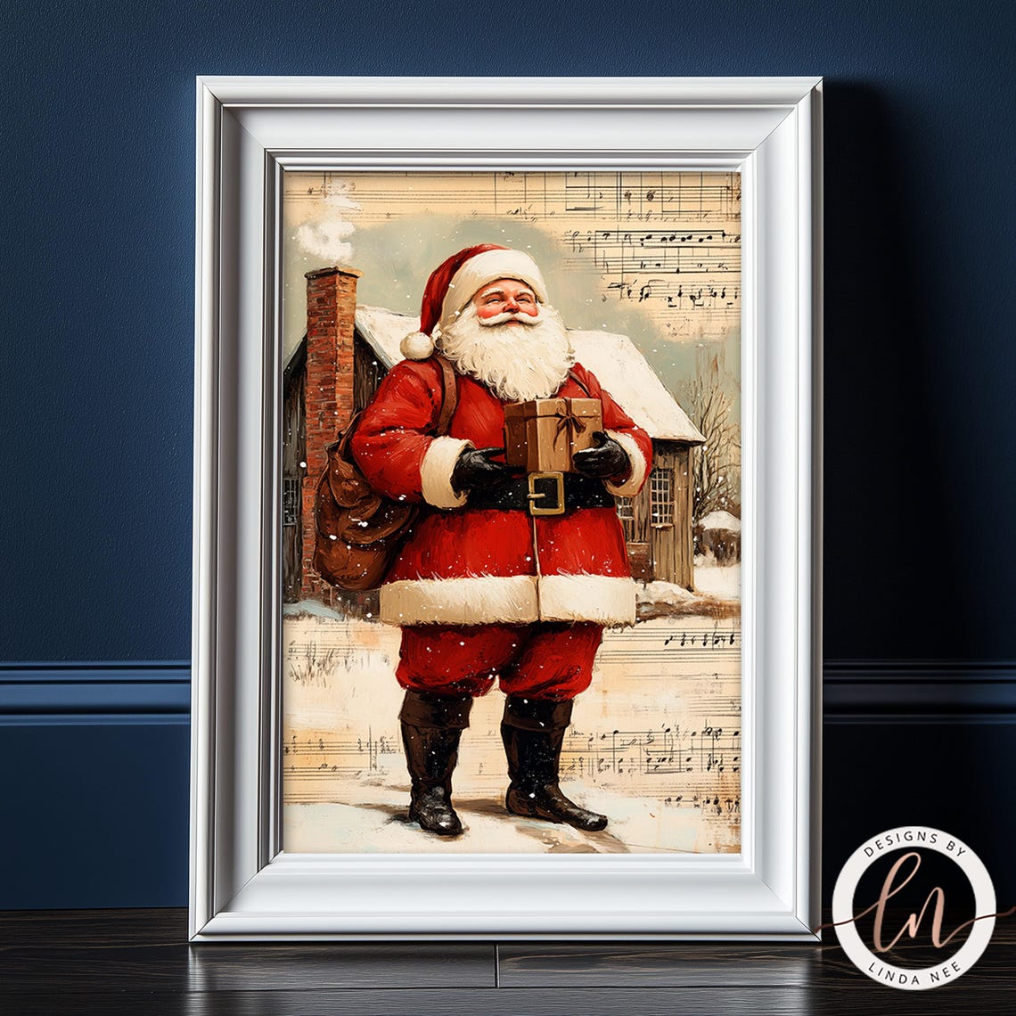 Vintage Santa Claus Print Christmas Wall Art Santa Oil Painting Victorian Dark Academia Winter Holiday Old Sheet Music Art 6 Xms060 - Image 4