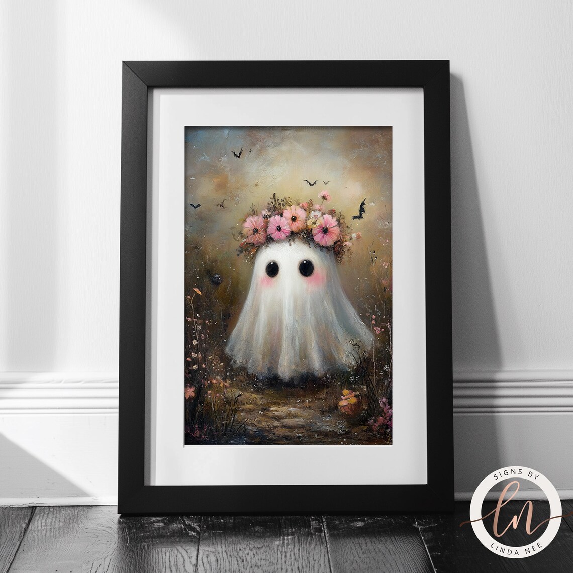 Cute Ghost Flower, Vintage Gothic Halloween Print - Image 4