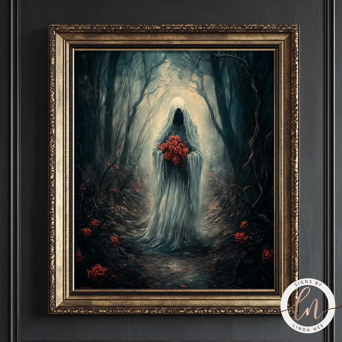 Dark Academia Ghost Holding Roses, Vintage Poster - Image 5