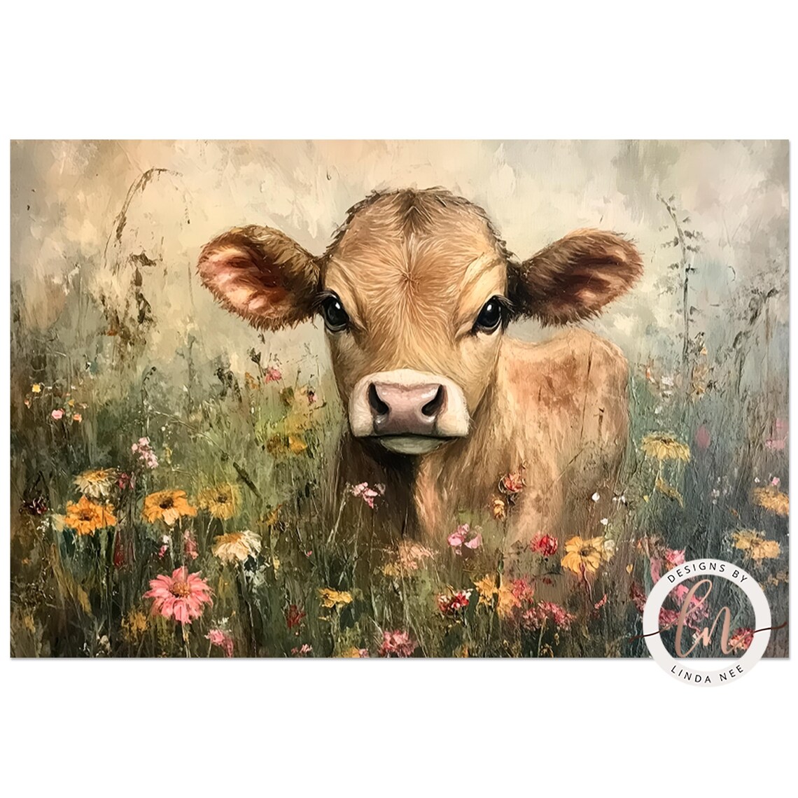 Highland Cow in Wildflowers, Rustic Farmhouse Art Print - Image 2
