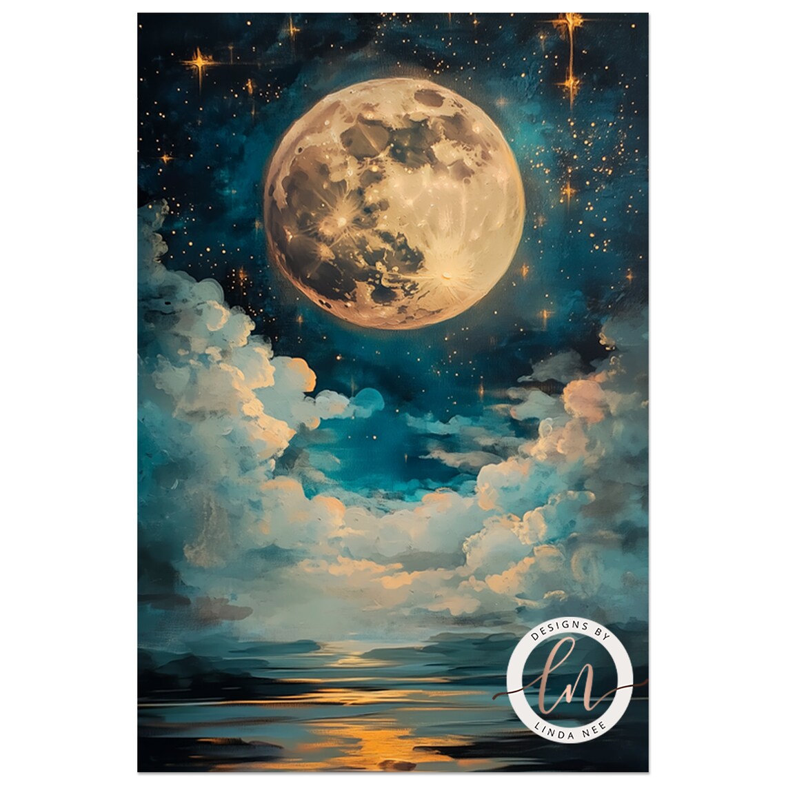 Celestial Full Moon, Dark Academia Lunar Art Print - Image 2