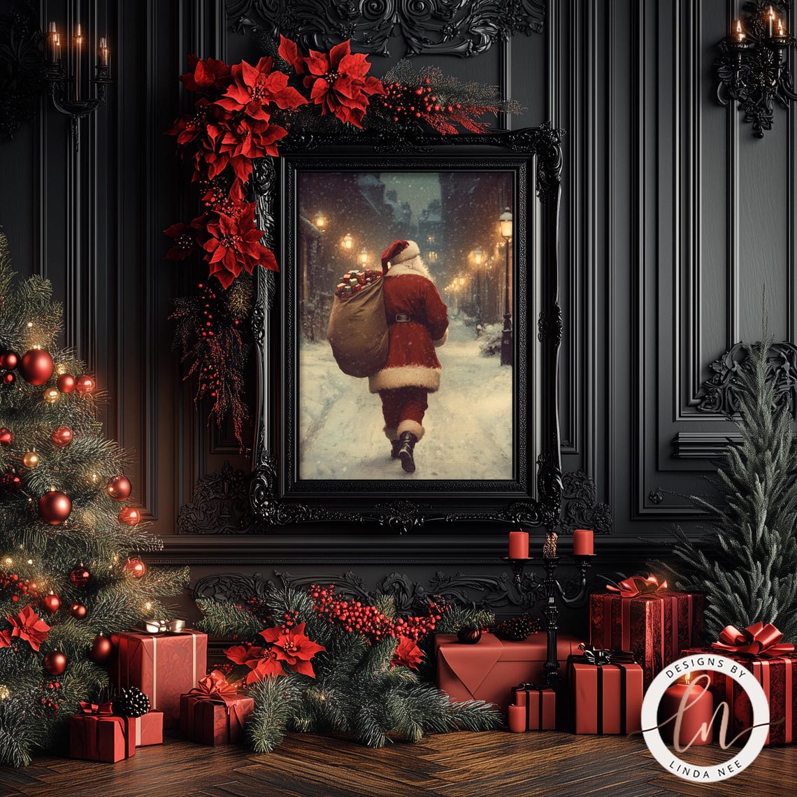 Santa Claus Is Coming To Town Print Vintage Christmas Wall Art Santa Oil Painting Print Victorian Dark Academia Winter Holiday 6 Xms037 - Image 2