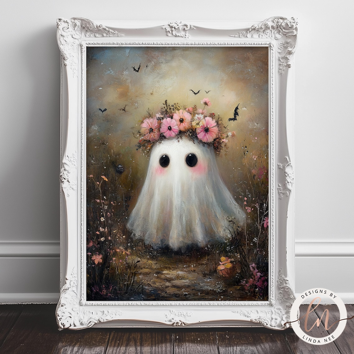 Cute Ghost Flower, Vintage Gothic Halloween Print