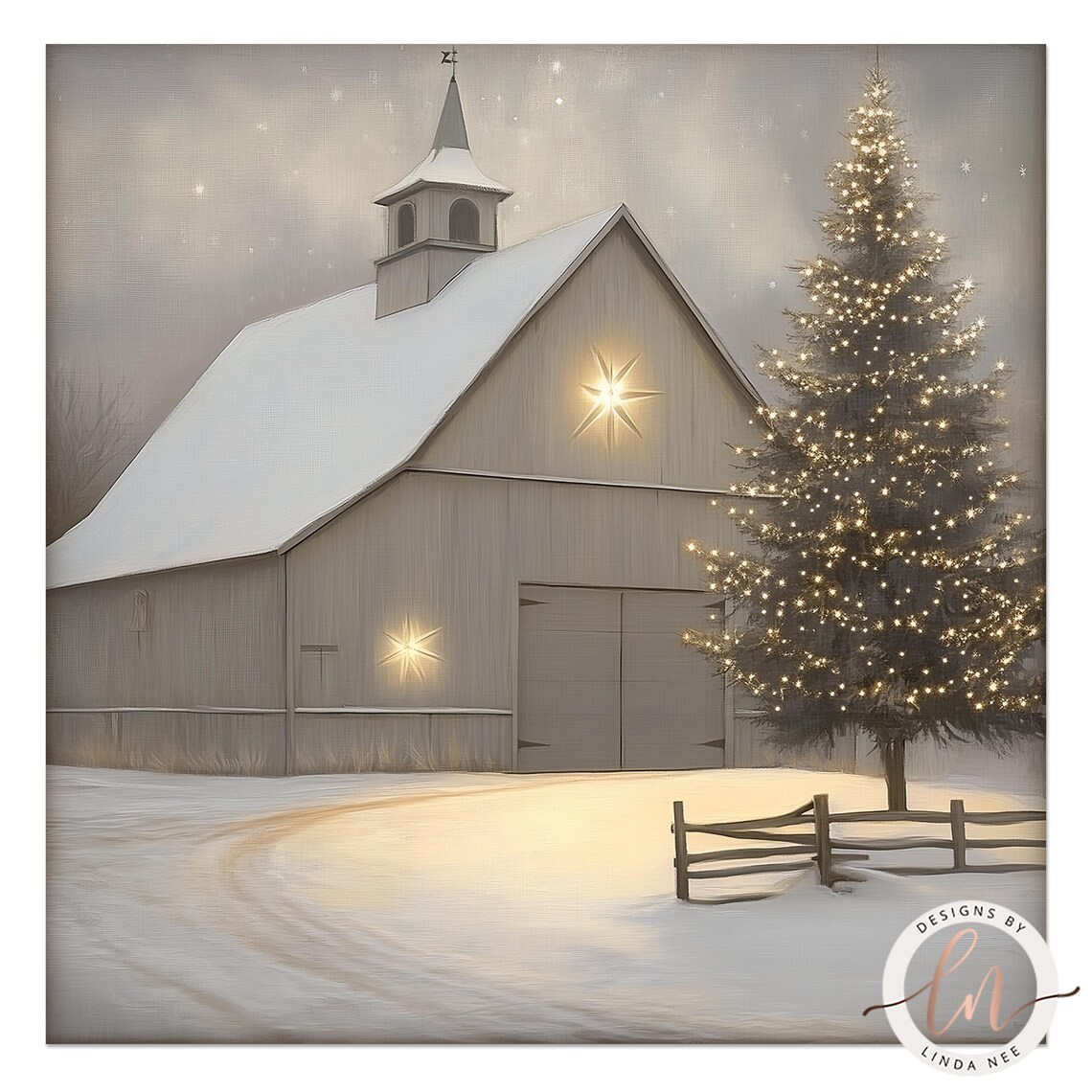 Christmas Night Farm, Rustic Farmhouse Art Print - Image 2