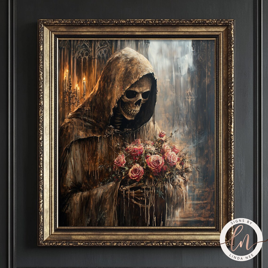 Skeleton With Roses, Dark Academia Gothic Art Print - Image 3