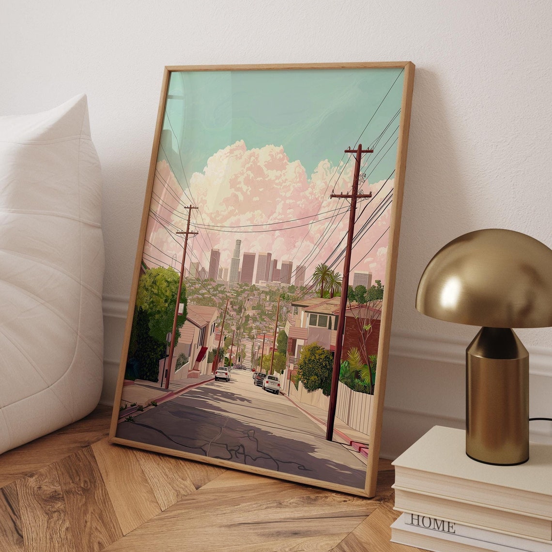 Los Angeles Retro Travel Poster West Hollywood Skyline Art
