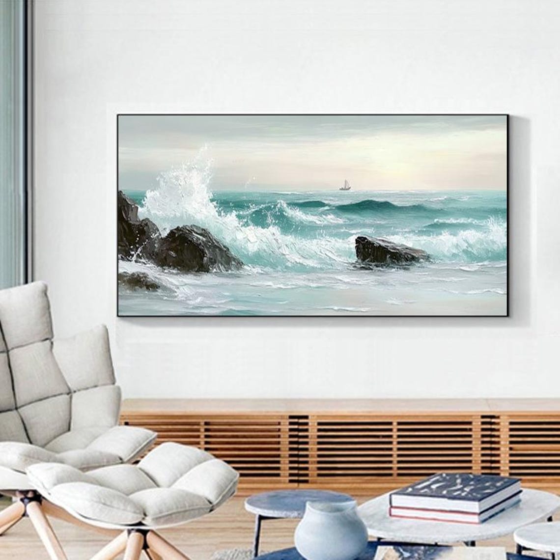Powerful Turquoise Ocean Waves Crashing Against Rocky Coast Poster - Image 6