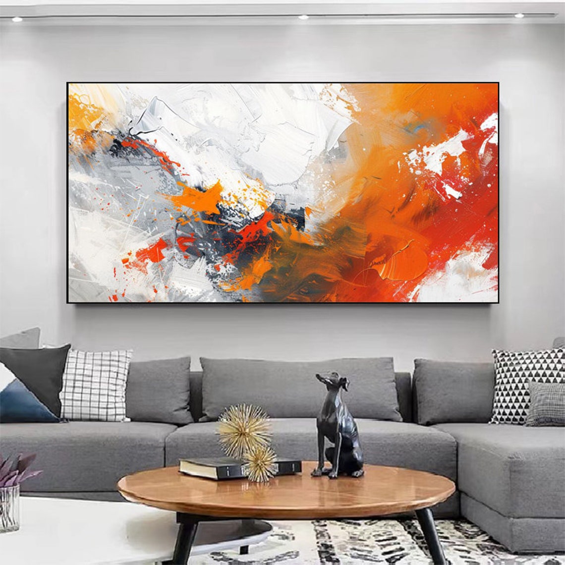 Bold Burnt Orange White and Grey Modern Abstract Artwork Poster - Image 6
