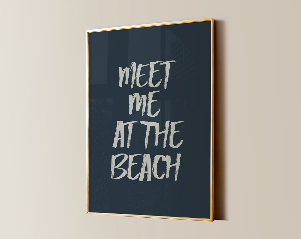 Meet Me At The Beach Cream Brush Script Charcoal Art Wall Poster - Image 2