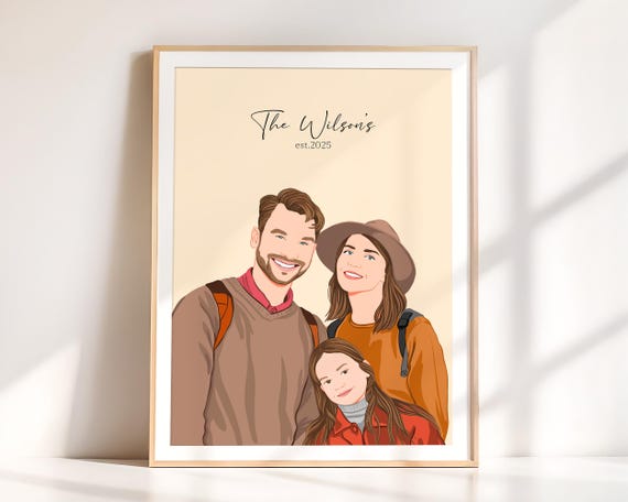 Custom Family of Three Faceless Portrait with Year Text Poster