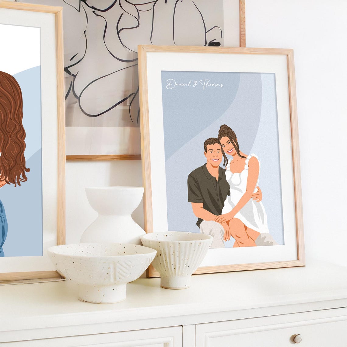 Custom Couple with Two Dogs Merry Christmas Faceless Portrait Poster - Image 2