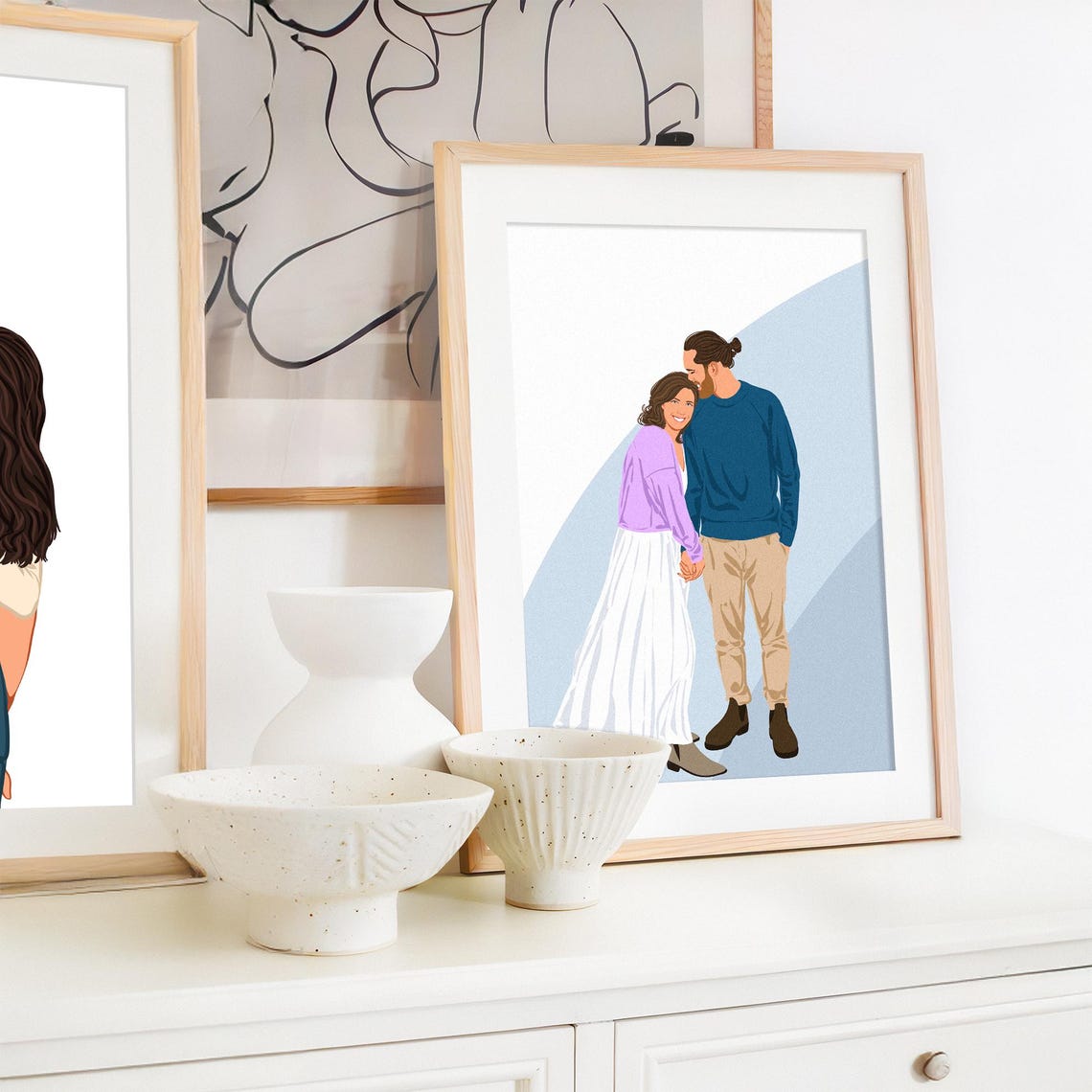 Custom Couple Hug from Behind Faceless Portrait Illustration Poster - Image 3