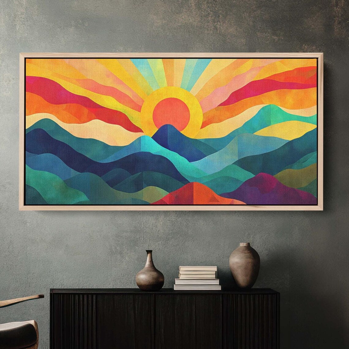 Sunshine Mountain Sunset Art Print, Mid-Century Modern