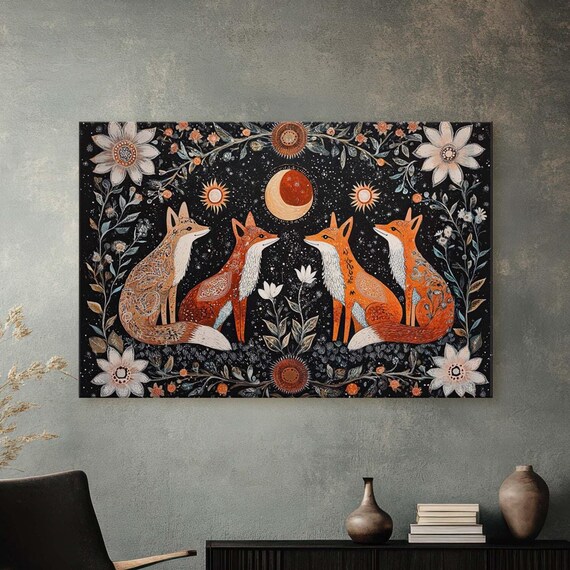 Fox Folk Art Celestial Nature Art Print