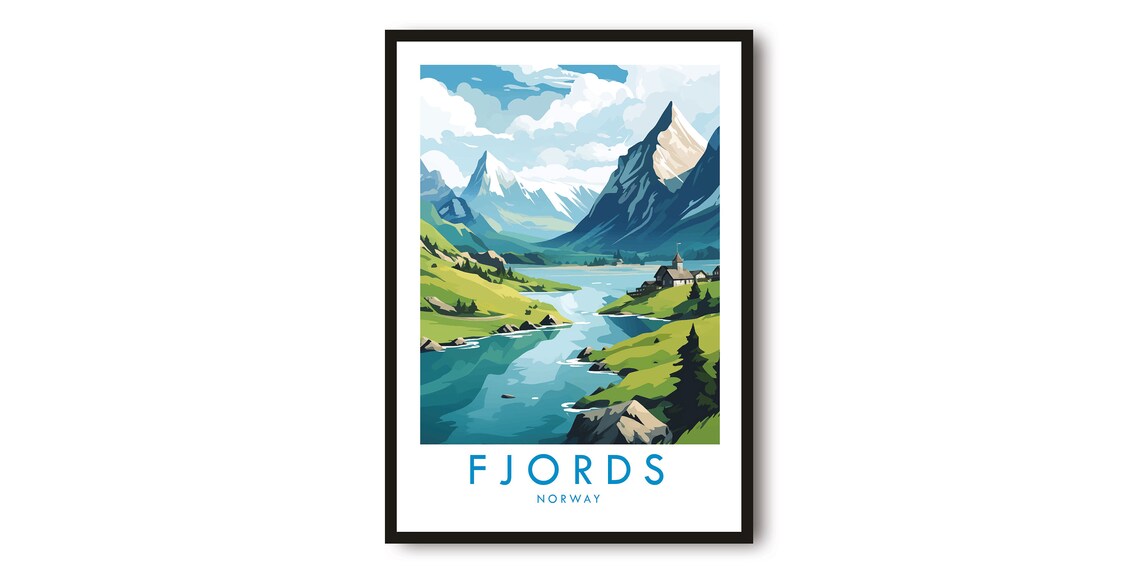 Fjords Travel Poster, Norway Decor for Wall