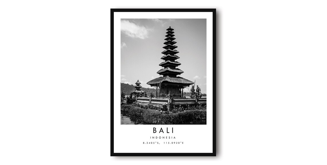 Bali Temple Travel Poster, Black And White Print